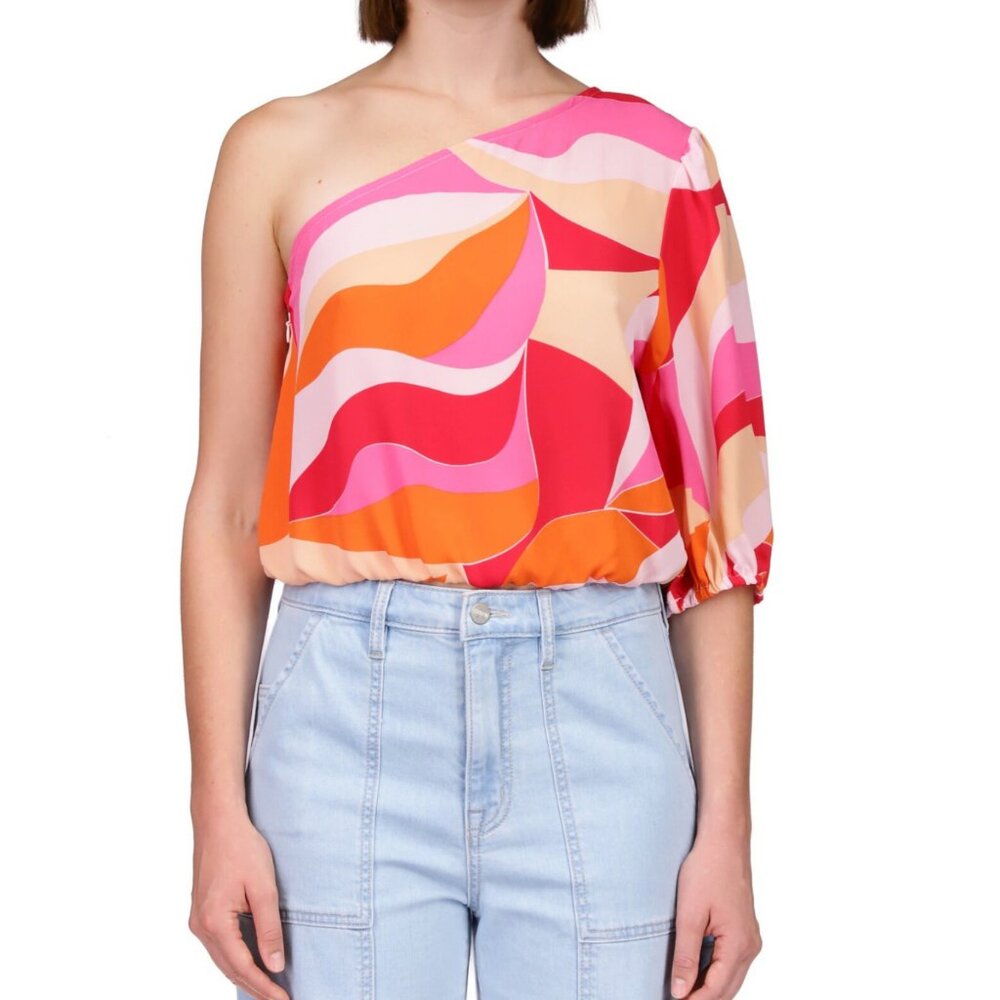 Elastic Waist One Shoulder Blouse